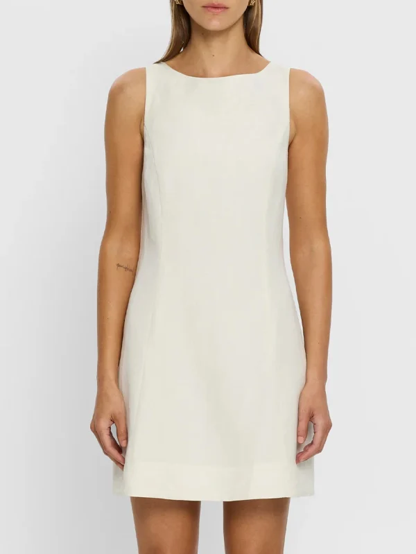 Elegant Sleeveless Lady Solid White O Neck Long Slim Back Invisible Zipper Midi Linen Dress High Quality Summer Linen Dress - Image 2