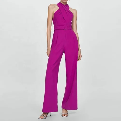 Top Fashion Women Jumpsuit Summer Sleeveless Slim Straight Wide Leg Long Pants Playsuits Office Lady Halter Bodysuits for