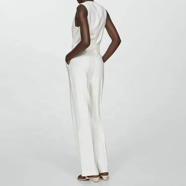 New Summer Clothing Fashion Office Lady Formal Linen Cotton Jumpsuit Women Rompers Elegant Casual With Bel - Image 2