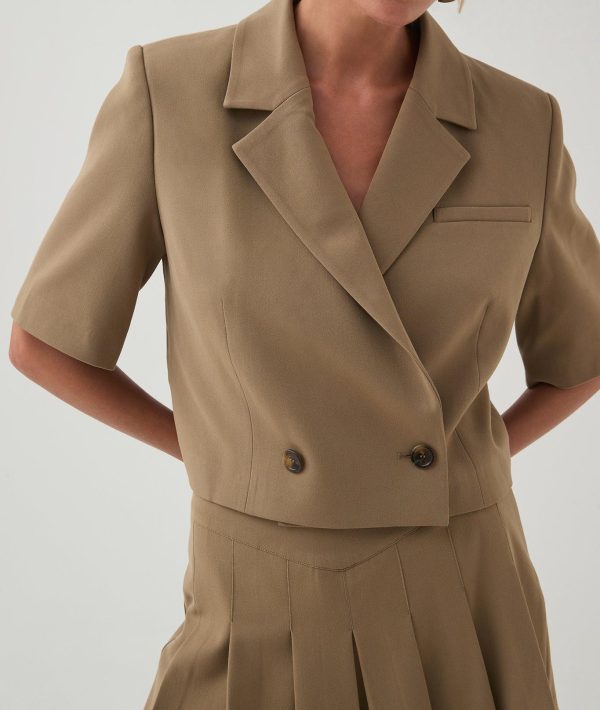 Summer Casual Short Sleeve Blazer Top Khaki Versatile Shirt Style Stylish for Work Daily Wear Blouse - Image 6