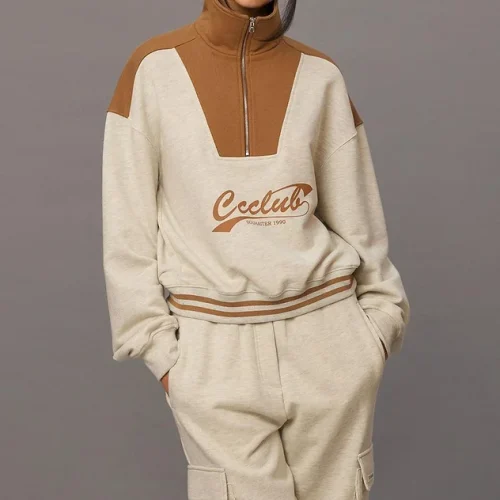 New Arrival Design Vintage Fleece Sweatshirt Winter Warm Stand Collar Long Sleeve Women Sweatshirt