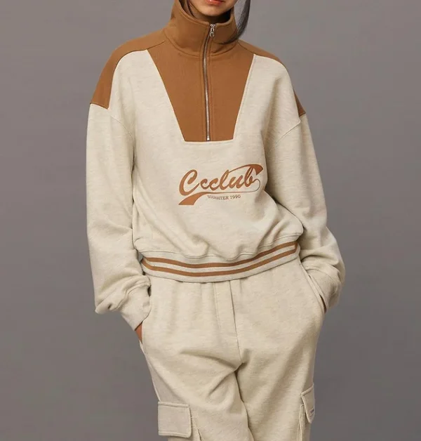 New Arrival Design Vintage Fleece Sweatshirt Winter Warm Stand Collar Long Sleeve Women Sweatshirt