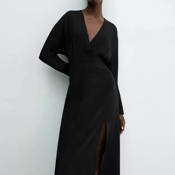 Clothing Spring Autumn Long Sleeve Elegant Maxi Dresses Casual High Split Women Cotton Linen Dress - Image 4