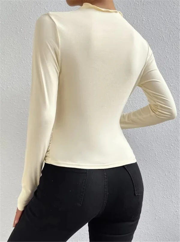 Women Long Sleeve T-shirt Solid Color Seamless Long Sleeve T-shirt Slime Bottoming Shirt - Image 4