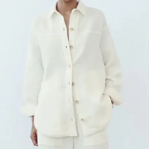 New Casual Fashion 100%cotton Loose Shirt Classic Retro Casual Long Sleeve Lapel Elegant Women’s Shirt