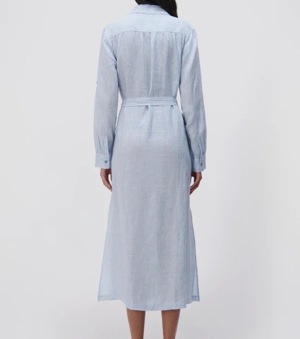 Clothing Daily Life Striped Linen Shirt Dress Slim Fit Single Breasted 100%Linen Ladies Shirt Dress - Image 6