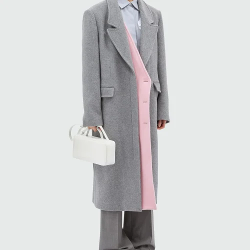 Contracting Color Layer Design Padded Shoulder Trench Coat Women Wool Coats for Women