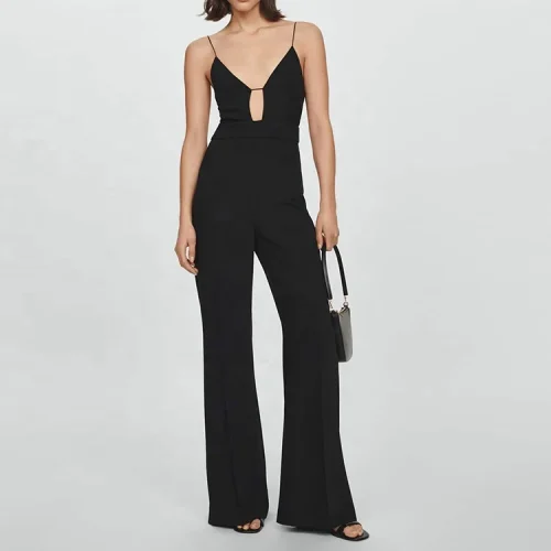 Luxury Sexy Low Cut Spaghetti-strap Sleeveless Jumpsuit Women Floor-length Hollow One Piece Bodysuits