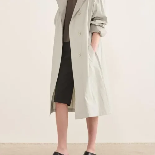 New Fashion Design 100% Linen Hooded Trench Coat Front Button Closure Women Linen Suit Coat