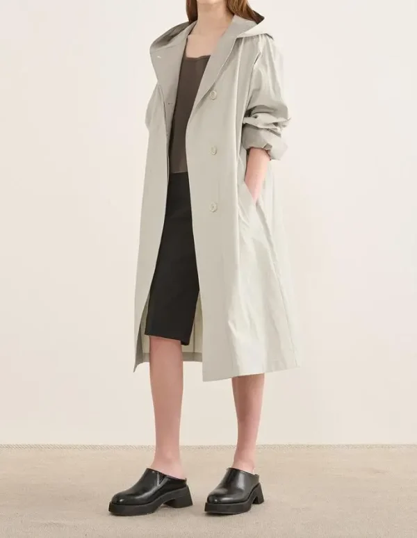New Fashion Design 100% Linen Hooded Trench Coat Front Button Closure Women Linen Suit Coat