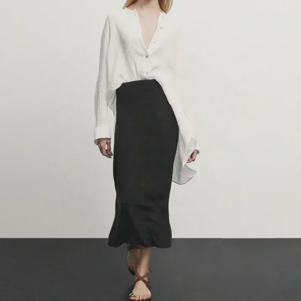 Simple Women's Skirt Summer High Waist Pure Cotton Linen Black Slimming Skirts for Women