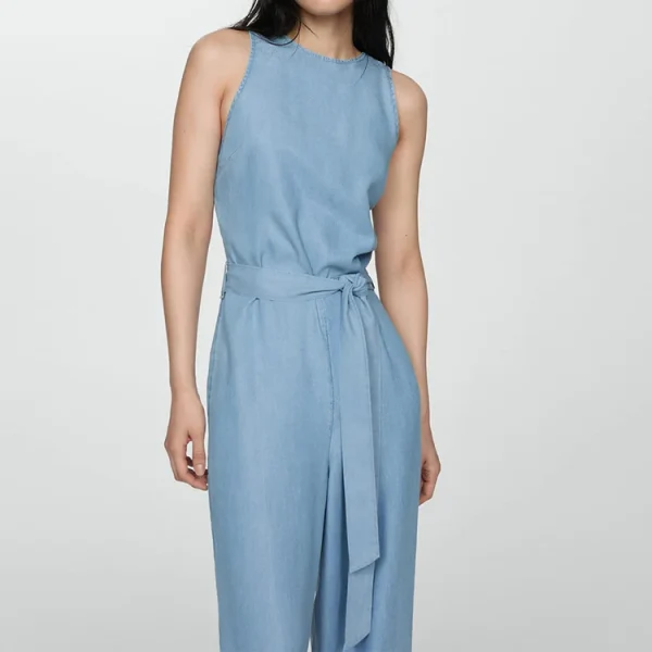 Hot Sale Summer Flax Jumpsuit With Belt Slim Casual Wide Leg Pants Cotton and Linen Women's Floor-length Bodysuit - Image 3