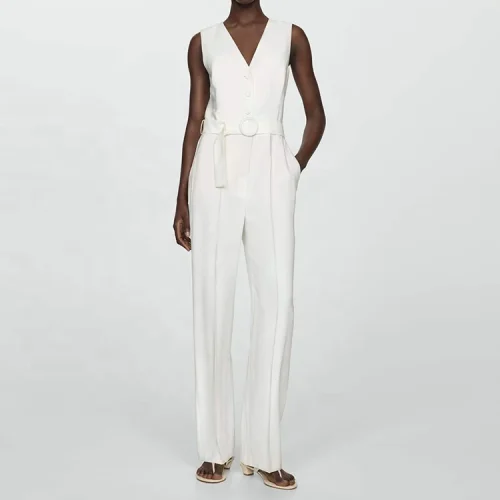 New Summer Clothing Fashion Office Lady Formal Linen Cotton Jumpsuit Women Rompers Elegant Casual With Bel