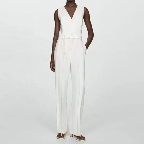New Summer Clothing Fashion Office Lady Formal Linen Cotton Jumpsuit Women Rompers Elegant Casual With Bel