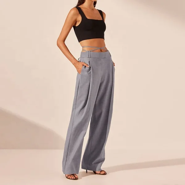High Quality Casual Loose Straight High Waist Wide Leg Pants Women 100% Cotton Linen Office Lady Formal Trousers - Image 2