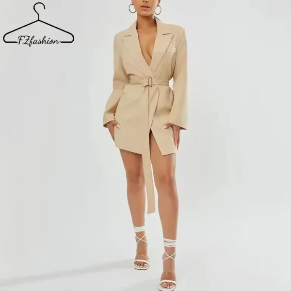 Casual Ladies 100% Polyester Nude Elegant Blazer Suit Women - Image 4