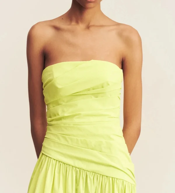 Cotton Linen A-Line Strapless Solid Color Tiered Draped Bodice With Side Tucks Maxi 100%Linen Dress - Image 3