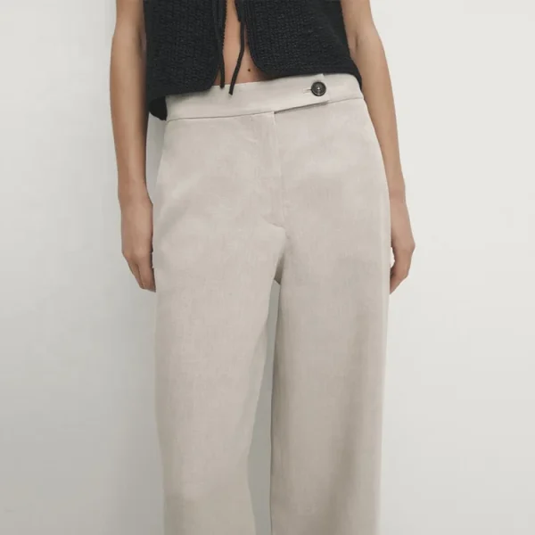 High Quality Fashion Lady Casual Loose Plus Size Wide Leg Pants Women High Waist Elegant Formal Pure Linen Trousers - Image 4