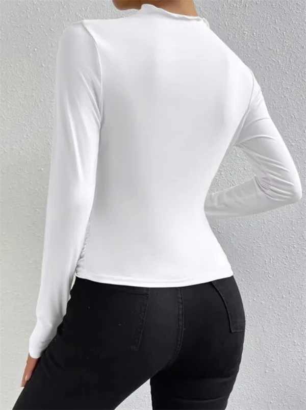 Women Long Sleeve T-shirt Solid Color Seamless Long Sleeve T-shirt Slime Bottoming Shirt - Image 6