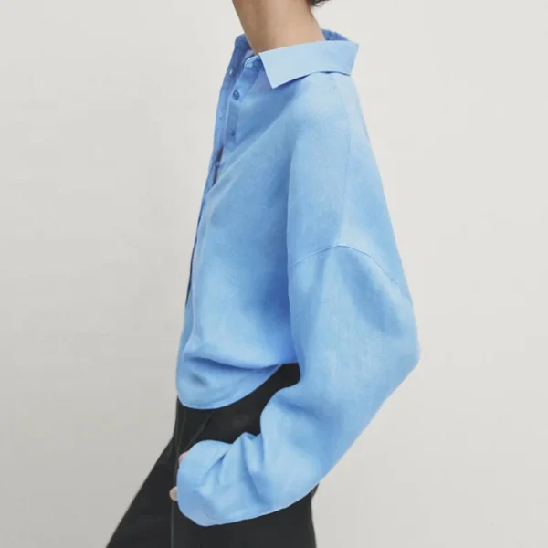 Spring Autumn Casual New Design Women Shirt Solid Color Long Sleeve 100% Cotton Linen Lady's Tops Blouse Shirts - Image 3