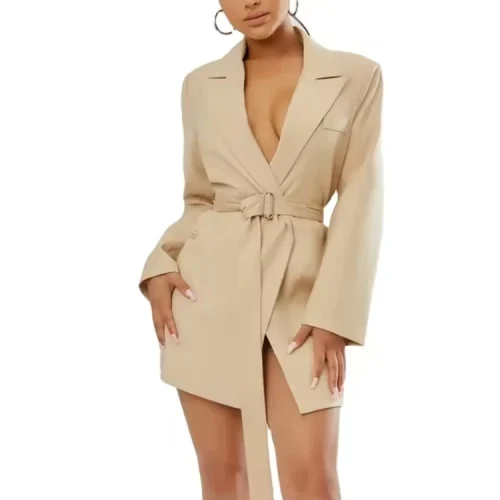 Casual Ladies 100% Polyester Nude Elegant Blazer Suit Women