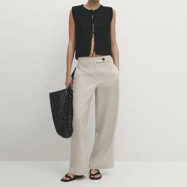 High Quality Fashion Lady Casual Loose Plus Size Wide Leg Pants Women High Waist Elegant Formal Pure Linen Trousers - Image 2