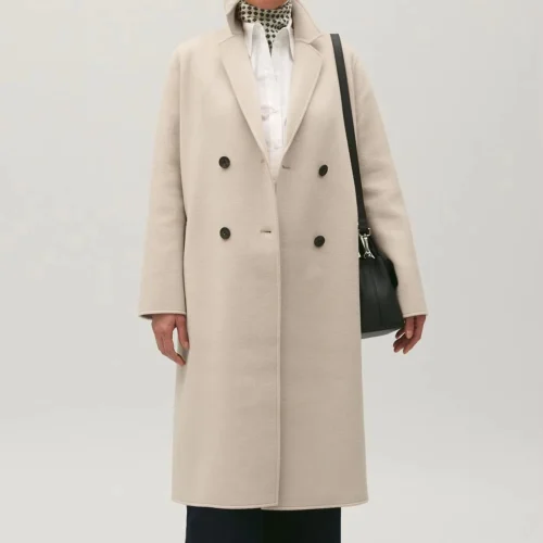 Luxury Elegant Women Long Coat Double Breasted Casual Trench Coat Simple Beige Coat for Women