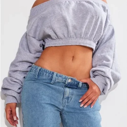 New Autumn Fashion Style Ruched Detail Sweatshirt Sexy Crop 100%Cotton Sweatshirt for Women