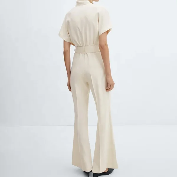 New Design Summer Casual Ladies Shirt Straight Leg Pants  Romper Women Cotton Linen Jumpsuit With Belt - Image 2