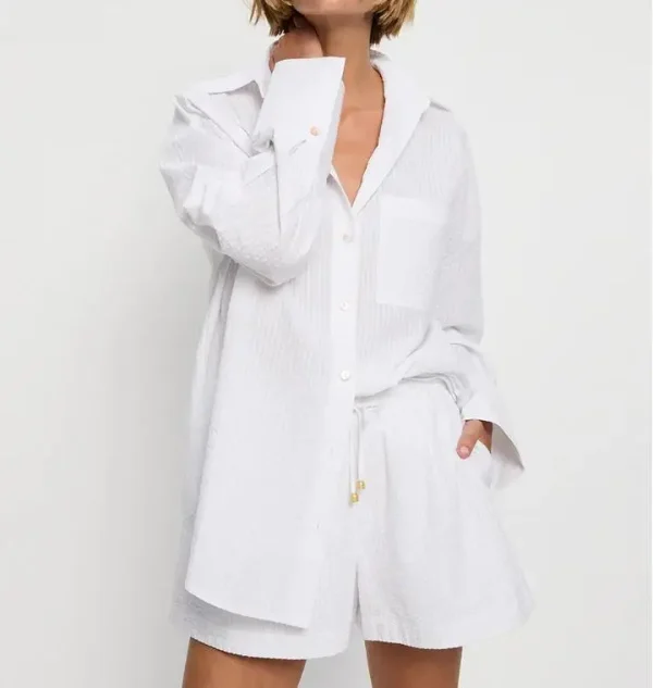 Versatile Women White Long Sleeve Shirt Oversized Fit Street Casual Hot Sale Now - Image 3