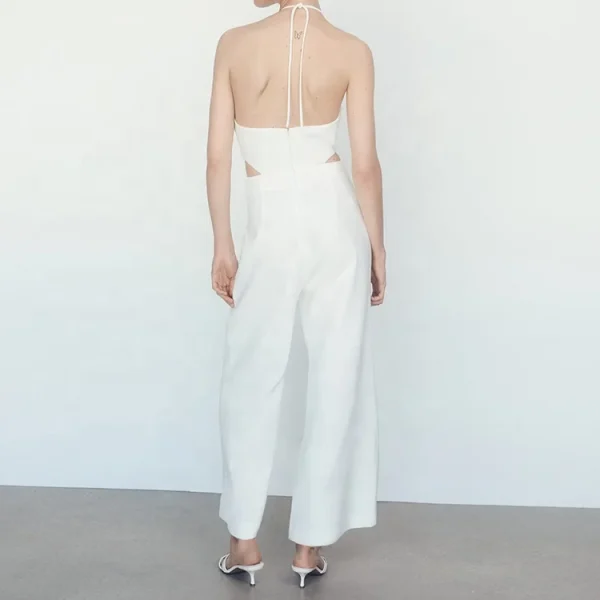New Design Summer Elegant Modest Ladies Halter Sleeveless Linen Jumpsuit for Women - Image 2