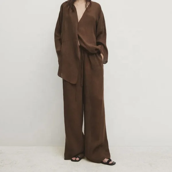 New Design Women's Cotton Linen Blend Soft Floor-length Pants Breathable Lightweight Large Size Straight Trousers - Image 3