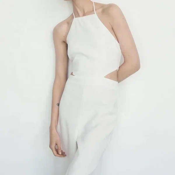 New Design Summer Elegant Modest Ladies Halter Sleeveless Linen Jumpsuit for Women - Image 4