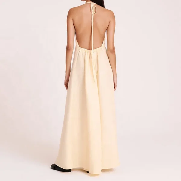 Elegant Summer 100% Cotton Linen Slim Floor-length Maxi Dresses High Quality Linen Dress for Women Office Formal Evening Dress - Image 3