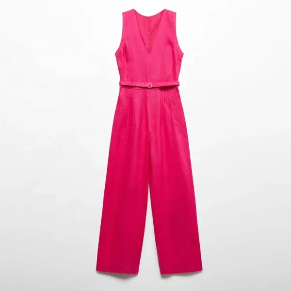 High Quality Women's Linen Sleeveless V-Neck Jumpsuit Flax Cotton Casual Solid Playsuits - Image 5