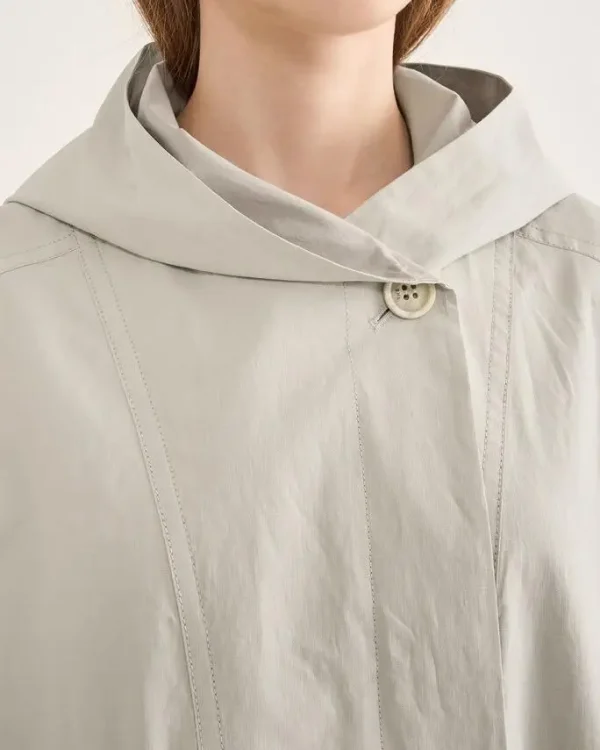 New Fashion Design 100% Linen Hooded Trench Coat Front Button Closure Women Linen Suit Coat - Image 5