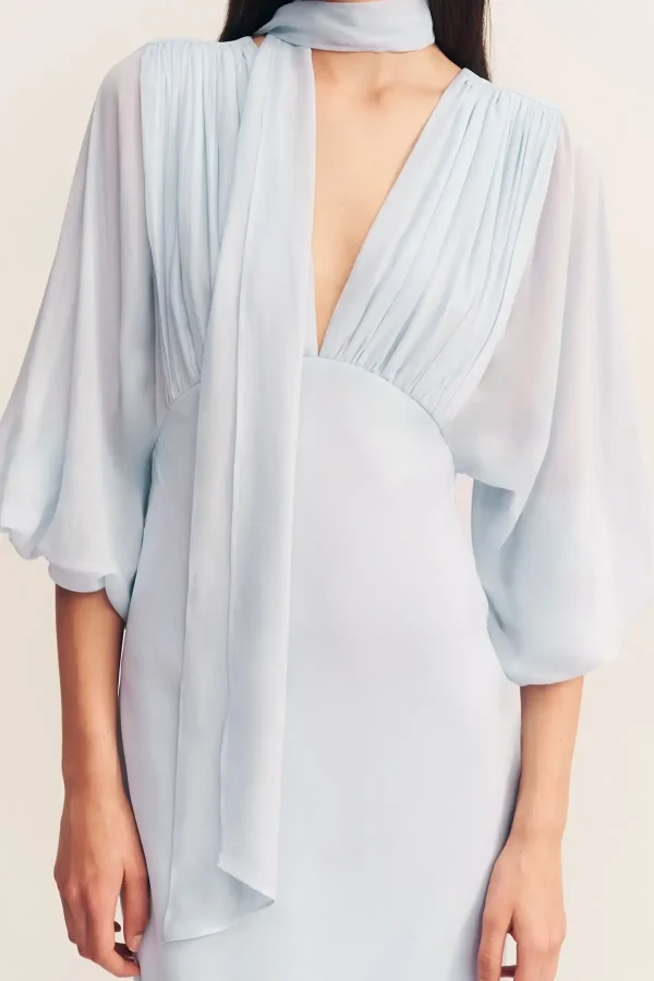 Elegant Light Blue Chiffon Maxi Dress with v-neck Suited  Fashion Parties Dress - Image 5