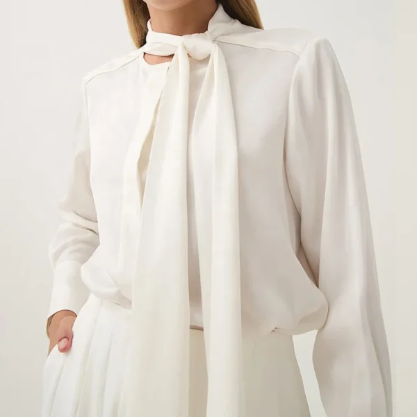 Office Ladies Summer Long Sleeve Top Cotton Linen Shirts Women Lace-Up Crew Neck Casual Elegant Blouses - Image 5
