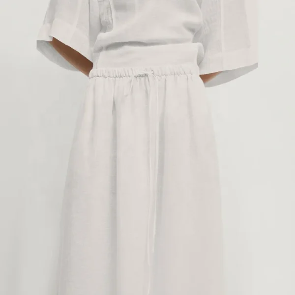 Linen Casual Dress White Drawstring 100% Pure Cotton Linen Long Dress Simple All-match Loose Skirt for Women - Image 4