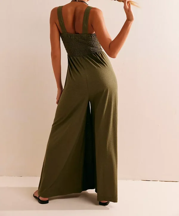 High Quality Summer Solid Color Jumpsuit Halter Sleeveless Causal Wide Leg Loose Pants Women Jumpsuit - Image 3