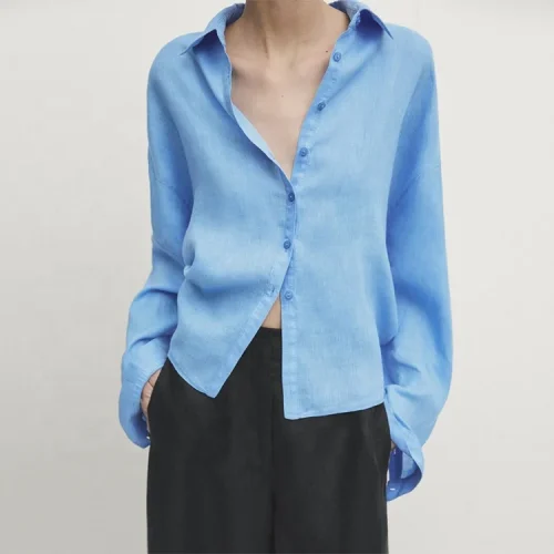 Spring Autumn Casual New Design Women Shirt Solid Color Long Sleeve 100% Cotton Linen Lady’s Tops Blouse Shirts