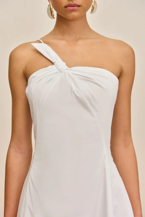 Elegant One Shoulder Sleeveless Slim Fit Cotton Linen Dress Women Midi One-Shoulder Casual Dresses - Image 4