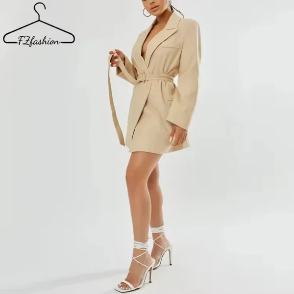 Casual Ladies 100% Polyester Nude Elegant Blazer Suit Women - Image 2