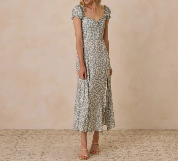 Elegant Design square Collar Floral Print Side Slit Casual Dresses Women Bohemian Style Fashion Summer Dress - Image 4