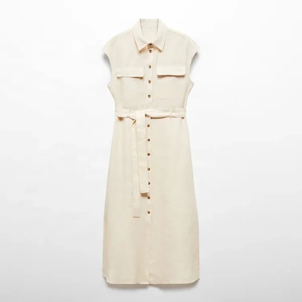 Clothing Women's Shirt Collar Sleeveless Single Breasted Temperament Long Dress 100% Cotton Linen Maxi Dresses - Image 6