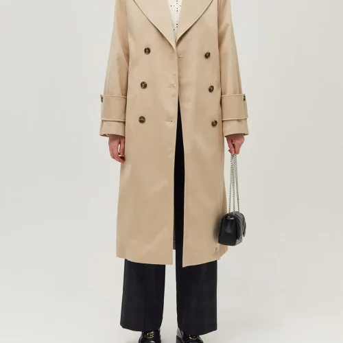 Women Fashion Double Breasted Cotton Trench Coat Stand Collar Women Vintage Casual Basic Coat