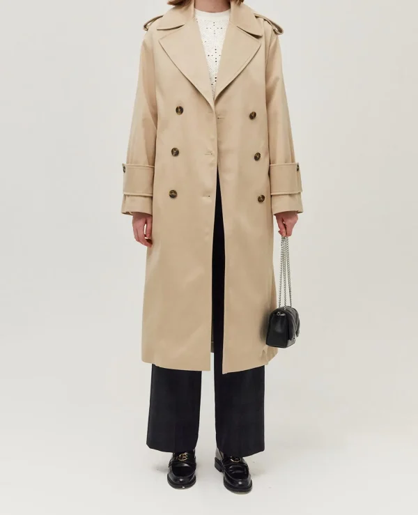 Women Fashion Double Breasted Cotton Trench Coat Stand Collar Women Vintage Casual Basic Coat