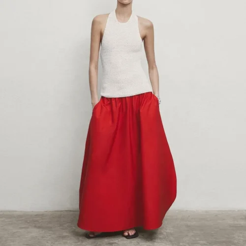 Simple Lounge Skirt Women’s Summer Elastic High Waist Pure Linen Cotton Slimming Skirts for Ladies