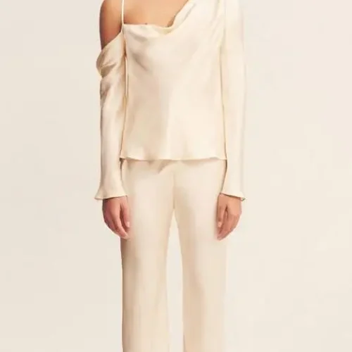 Sophisticated Lightweight Asymmetric Neckline Off-the-shoulder Poplin Shirt Womens