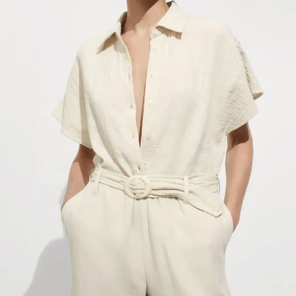 Best Selling Women One Piece Rompers Casual Elegant Solid Color Jumpsuit Cotton Linen Clothing Ladies Wide Leg Jumpsuits - Image 3